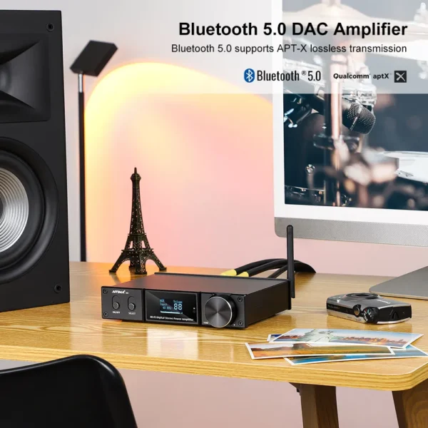 AIYIMA D05 Bluetooth 5.0 Power Amplifier 120Wx2 Sound Amplificador Subwoofer Amplifier USB DAC OLED APTX 2.1 Home Theater - Image 6