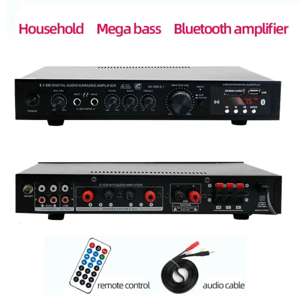 Bluetooth 5.1 Stereo Audio Amplifier Receiver 6 Channel Home Theater Audio Stereo System Components Home Amplifier FM Radio - Image 2