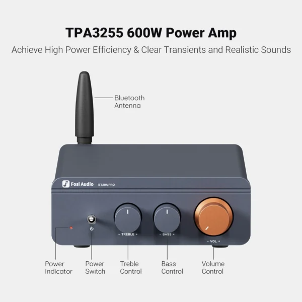 Fosi Audio BT20A Pro TPA3255 Bluetooth Sound Power Amplifier 300W x2 Mini HiFi Stereo Class D Amp Bass Treble For Home Theater - Image 2