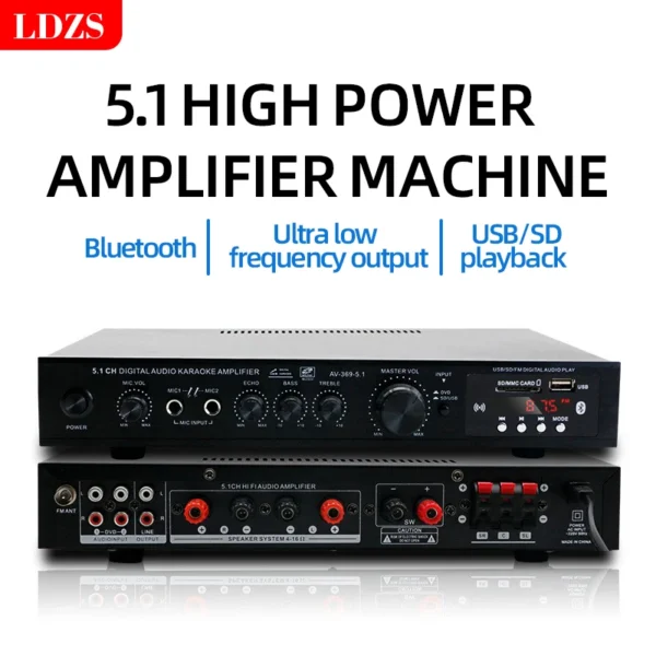 Bluetooth 5.1 Stereo Audio Amplifier Receiver 6 Channel Home Theater Audio Stereo System Components Home Amplifier FM Radio