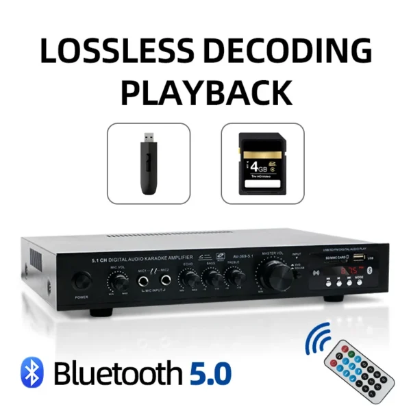Bluetooth 5.1 Stereo Audio Amplifier Receiver 6 Channel Home Theater Audio Stereo System Components Home Amplifier FM Radio - Image 3